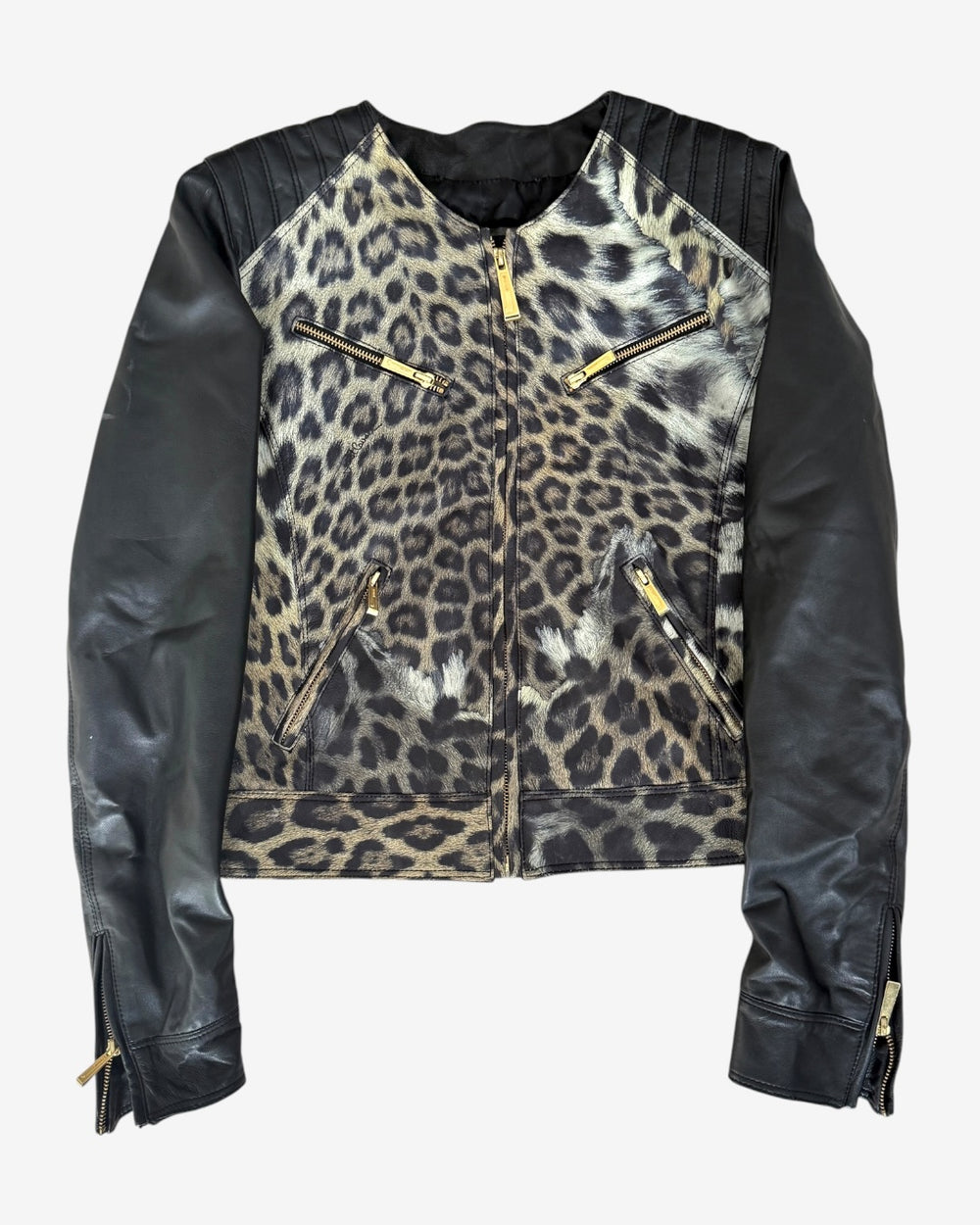 Leopard Leather Sleeve Jacket